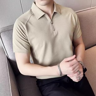 2024新款 华夫格短袖 冰丝薄款 polo衫 高端潮牌透气半拉链t恤 男夏季