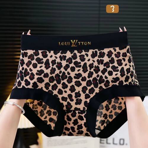 性感女士豹纹内裤大码 透气底档冰丝透气无痕中高腰三角短裤薄款