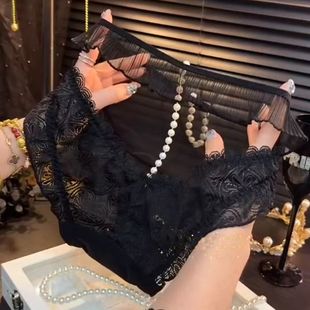 纯欲风针织性感蕾丝花边镂空女士内裤 网红 大码 胖mm网纱甜辣三角裤