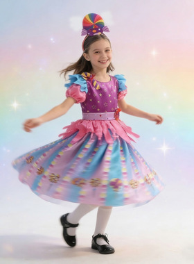 万圣节服装六一儿童节演出服彩虹糖果连衣裙多巴胺裙子舞台表演服