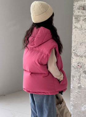 儿童羽绒马甲2025年冬季新款男童女童中大童加厚连帽外穿坎肩背心