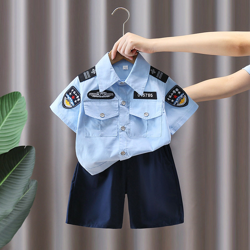 7494交警制服套装男童短袖军训夏装六一角色扮演服儿童小警官服装