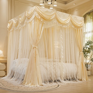 法式公主风双杆双层落地式床幔遮光蚊帐卧室三开门2.0m床帘加厚架