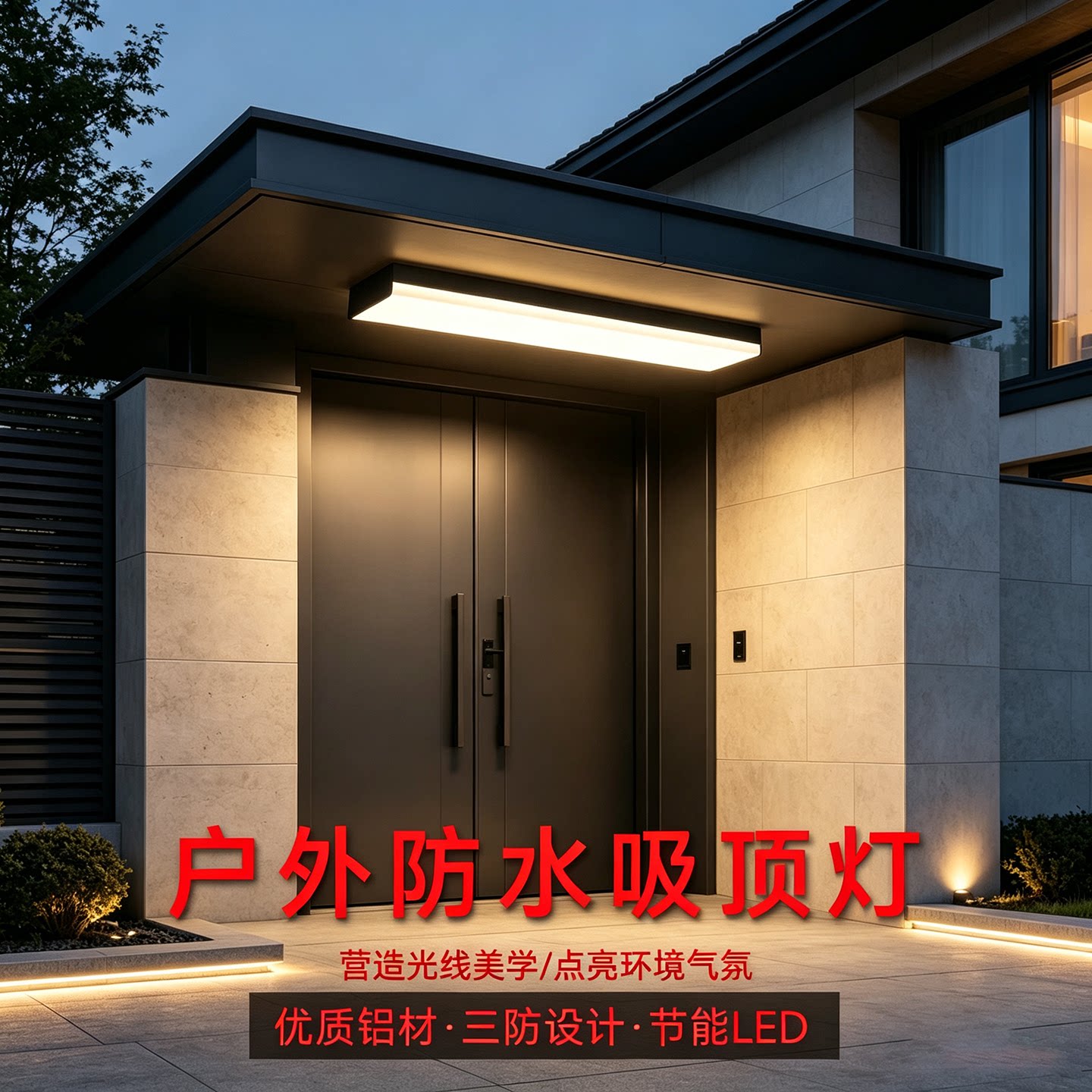 别墅户外防水长条庭院吸顶灯防蚊虫大门头长方形遥控LED露台壁灯