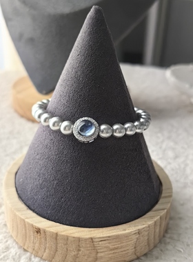 天然海蓝宝施家灰色珍珠手链轻奢精致高级感2025新款清冷名媛气质