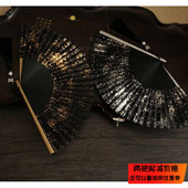月亮扇新中式 饰摄影 折扇竹柄扇子高档礼品扇日用扇洒金粉银粉装