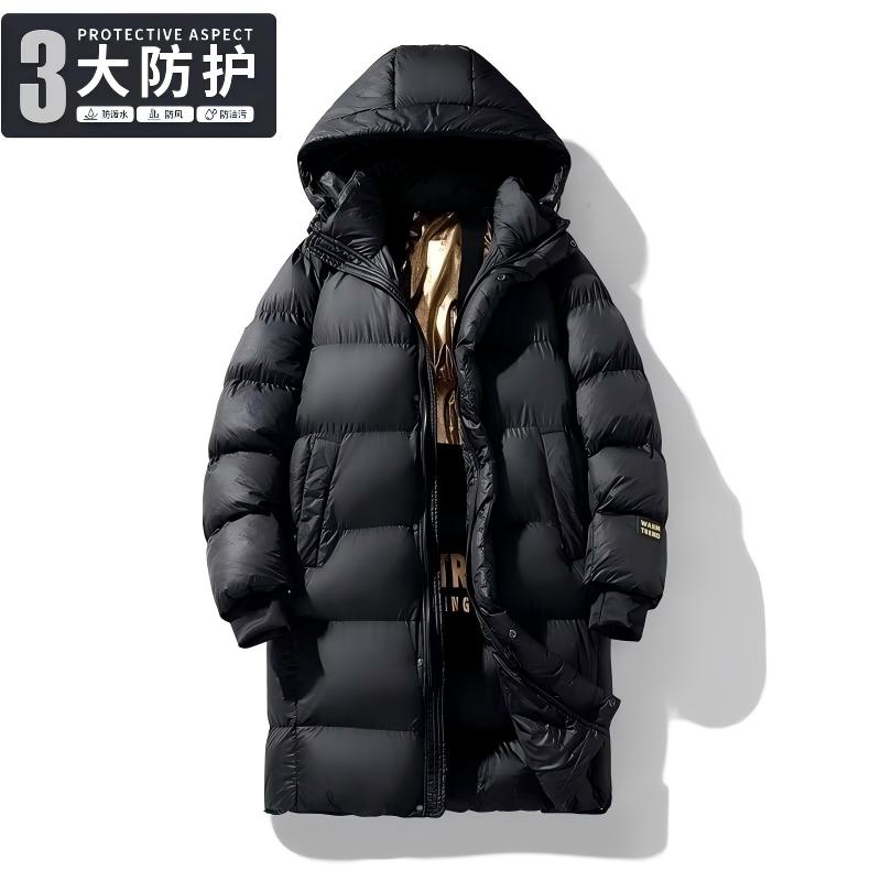 男士秋冬连帽中长款黑金羽绒棉服
