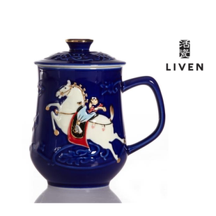 乾唐轩活瓷马上如意办公高杯陶瓷茶杯马匹带盖茶杯文化创意水杯子