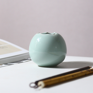 赋比兴 纯手工青瓷水盂铜勺 景德镇书法国画笔洗缸 墨斗盛墨汁墨