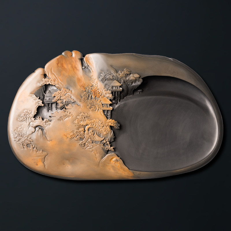 【超级孤品】国家非遗传人 方学斌作品 收藏级砚台《秋山平远》金星坑金晕歙砚台 高档精品砚台文房四宝