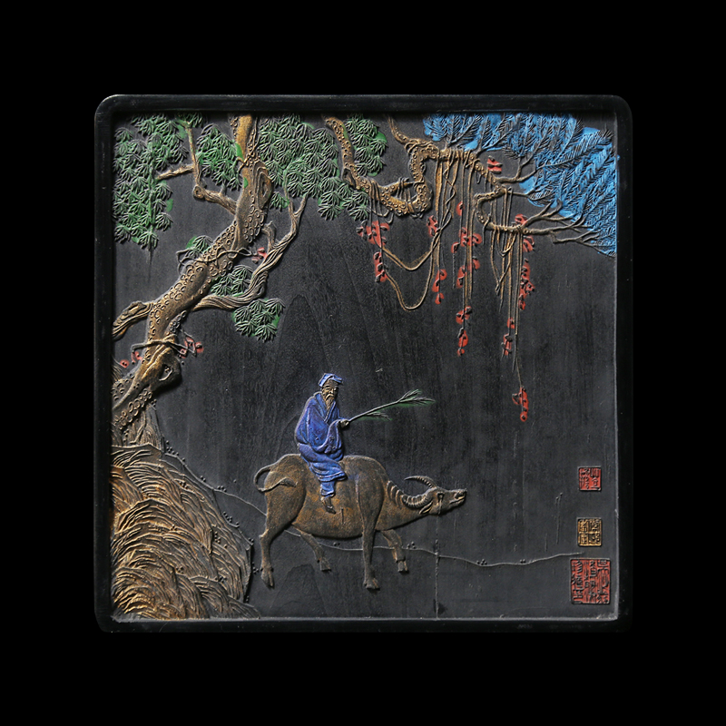 国家非遗 1991年制 清代乾隆老墨版《牵牛图》曹素功墨块 收藏老