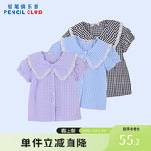 儿童格子瑚蝶领衬衣中大童上衣 女童衬衫 铅笔俱乐部2025年夏装 新款