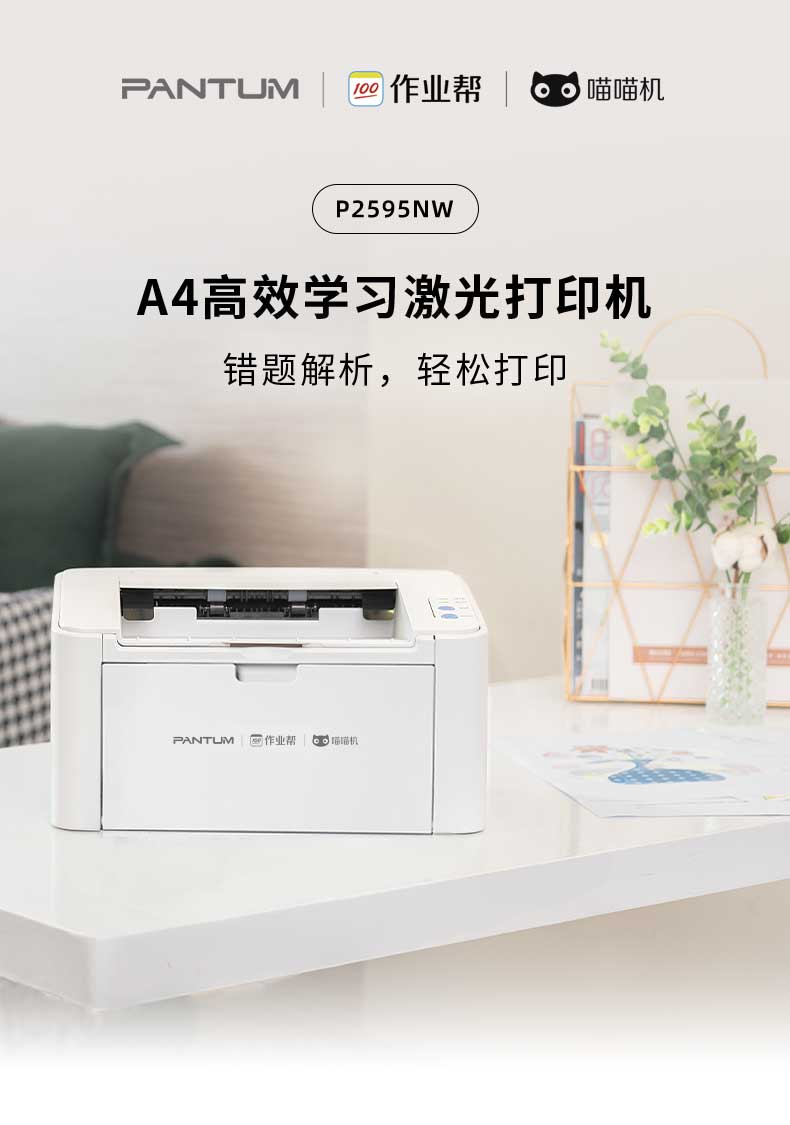 奔图P2595NW打印机作业帮联名喵喵机6亿+学习资源黑白激光多功能一体机 办公家用