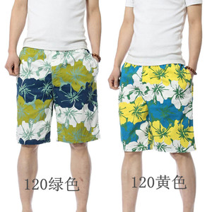 夏季纯棉沙滩裤男 大裤衩宽松加大码居家休闲花短裤 男五分裤中裤