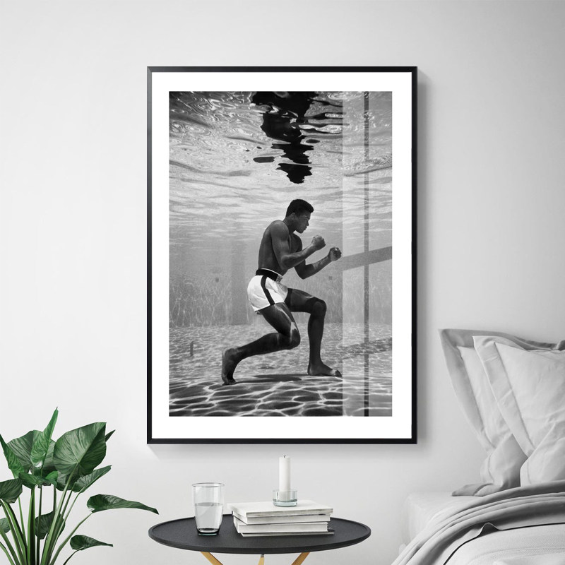 黑白人物健身装饰画客厅背景墙卧室壁画搏击运动拳王阿里海报挂画