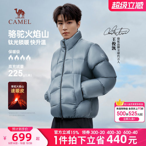 王俊凯同款骆驼火焰山羽绒服男冬季2026新款立领加厚面包男装外套