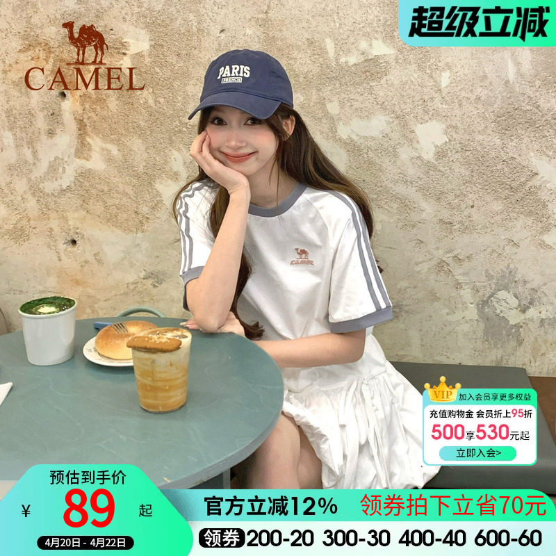 骆驼纯棉T恤女春夏季短袖圆领情侣新款复古宽松运动休闲上衣男