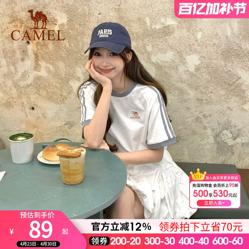 骆驼纯棉T恤女春夏季短袖圆领情侣新款复古宽松运动休闲上衣男