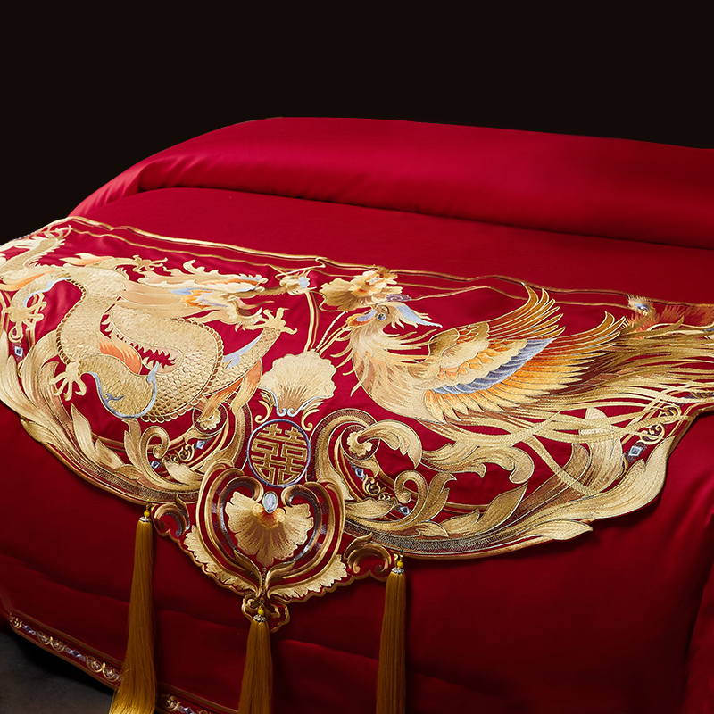 婚庆大红色床旗床尾巾婚礼台布刺绣长旗结婚床上用品龙凤百搭配件,床上用品,床盖,淘宝优惠券,粉丝福利购,淘宝优惠卷