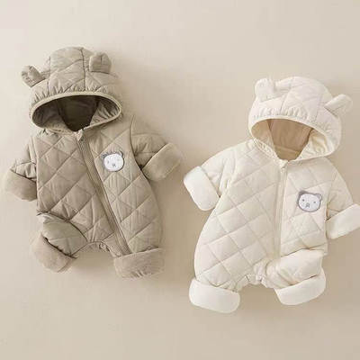 婴儿秋冬季加绒连体衣保暖加厚