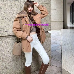 一吻定情国际女装90白鹅绒女士秋冬奢华可拆卸皮草大毛领羽绒服