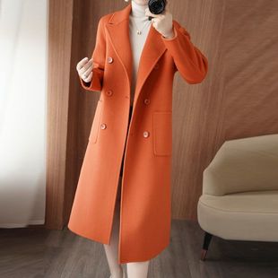 高级感中长款 桔色毛呢外套女2025秋冬季 时尚 大码 呢子大衣 加厚新款