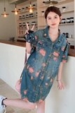 现货2025夏季新款花色牛仔裙2C098-8875P125K178，女装连衣裙，2C098