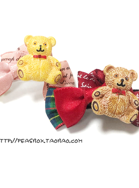 豌豆铺Peas box小熊格子蝴蝶结手工蝴蝶结头饰狗狗扎头发可爱头饰