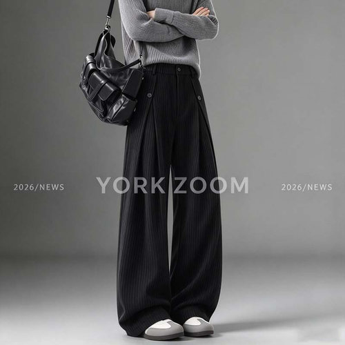 York Zoom秋季新品潮流灰卫裤男女微喇休闲裤cleanfit弯刀拉链裤
