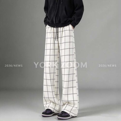 York Zoom秋季新品潮流灰卫裤男女微喇休闲裤cleanfit弯刀拉链裤