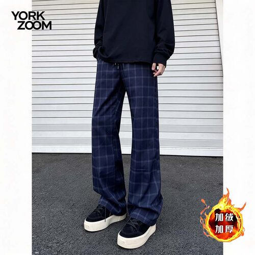 York Zoom秋季新品潮流灰卫裤男女微喇休闲裤cleanfit弯刀拉链裤