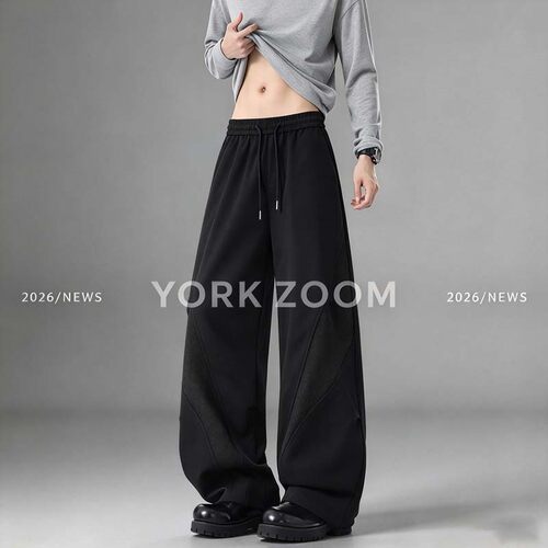 York Zoom秋季新品潮流灰卫裤男女微喇休闲裤cleanfit弯刀拉链裤