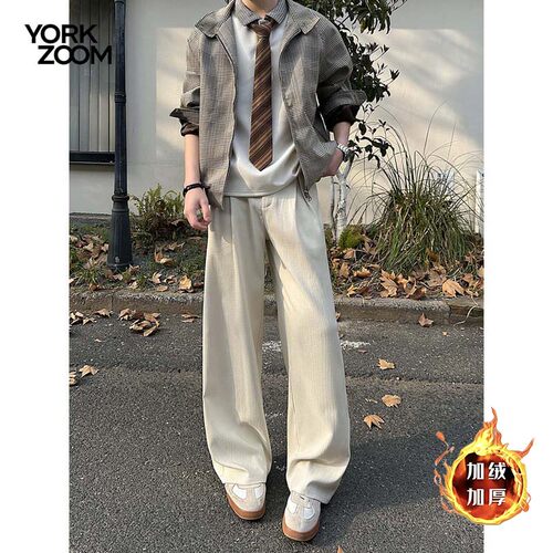 York Zoom秋季新品潮流灰卫裤男女微喇休闲裤cleanfit弯刀拉链裤