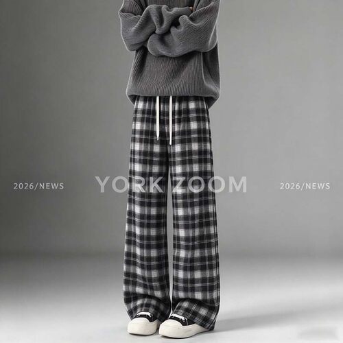 York Zoom秋季新品潮流灰卫裤男女微喇休闲裤cleanfit弯刀拉链裤