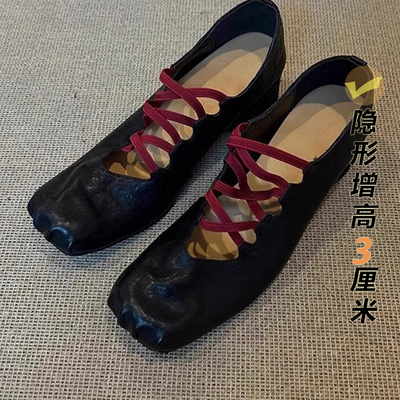 单鞋褶皱真皮方头浅口芭蕾舞鞋女