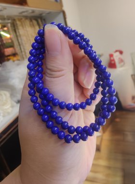 天然阿富汗青金石多圈手链女款帝王石水晶手串少白精品款三圈手串