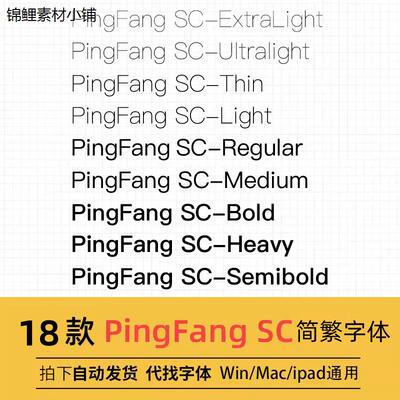 苹方字体PingFangSC港中英文苹果手机商用黑中细粗体win字体包mac