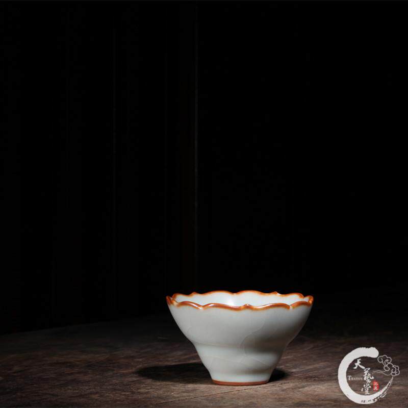 台湾茶具 晓芳窑 汝窑开天青开片菱花对杯 茶杯  品茗杯 汝窑杯