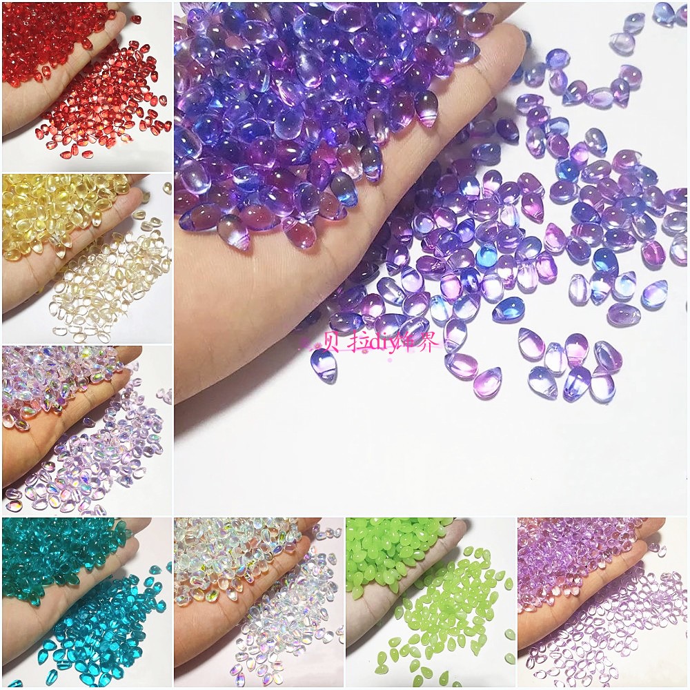 捷克琉璃花瓣穿孔小水滴 步摇发簪手工DIY材料 古风汉服装饰配件