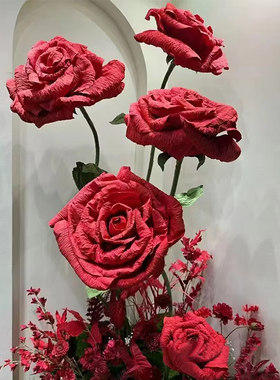 巨型立体玫瑰纸花网红橱窗美陈布置商场陈列摆件婚礼背景装饰花艺
