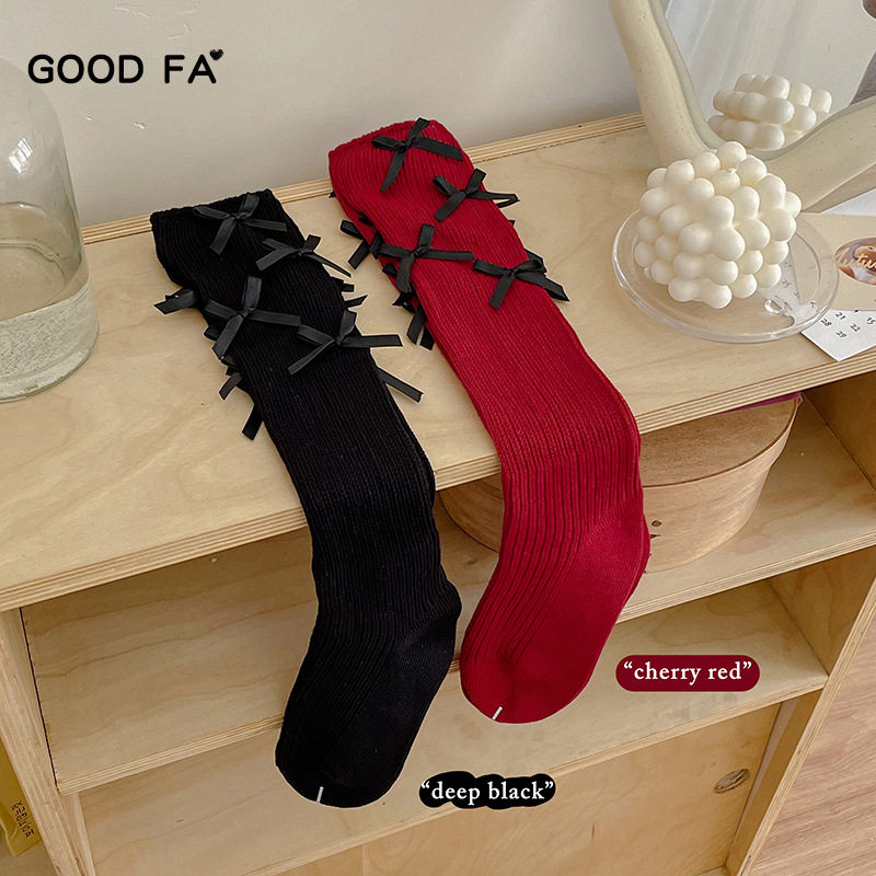 GOOD FA 2024年秋冬 手工缝制满身蝴蝶结粗线堆堆小腿袜