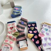 韩国进口kikiyasocks春秋冬爱心时尚 女士中筒棉袜子