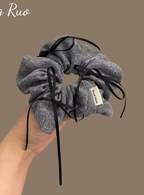韩版网红款发绳女轻柔灰色毛线大肠发圈蝴蝶结丝带温柔风头绳发饰