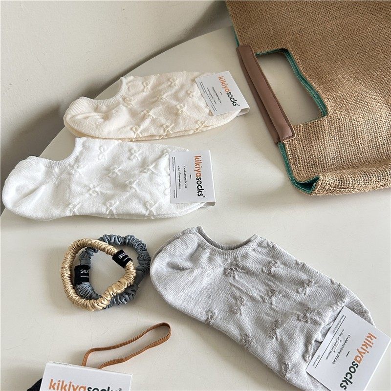 进口kikiyasocks春夏秋女士短筒蝴蝶结棉袜子船袜