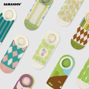 DAMAHOOV水晶船袜花与几何Y跟低帮防滑船袜超薄透气玻璃丝袜