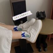 薄 女 原创白色ins潮短筒袜立体花字母M抗起球棉五分袜 袜子 夏季