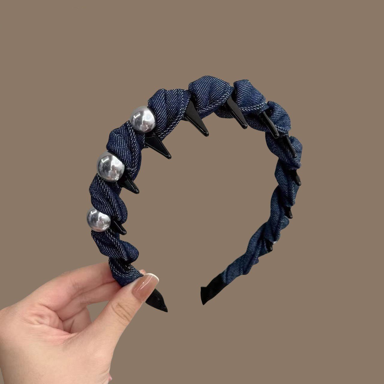 正反两戴牛仔蓝反齿高颅顶发箍女压发洗脸头箍防滑碎发整理神器新