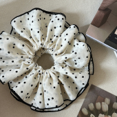 大号双层米白色大朵波点大肠发圈复古法式 简约优雅头花发绳女