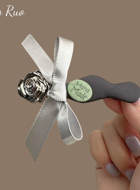 韩国发饰灰色蝴蝶结发夹时尚百搭网红鸭嘴夹洋气小波浪一字夹发卡