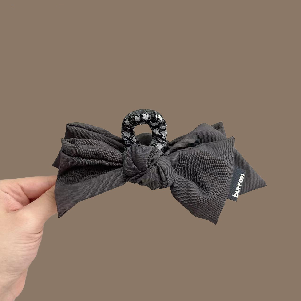 韩系高级感早秋灰色布艺抓夹冷淡风中间节蝴蝶结发抓大号鲨鱼夹子